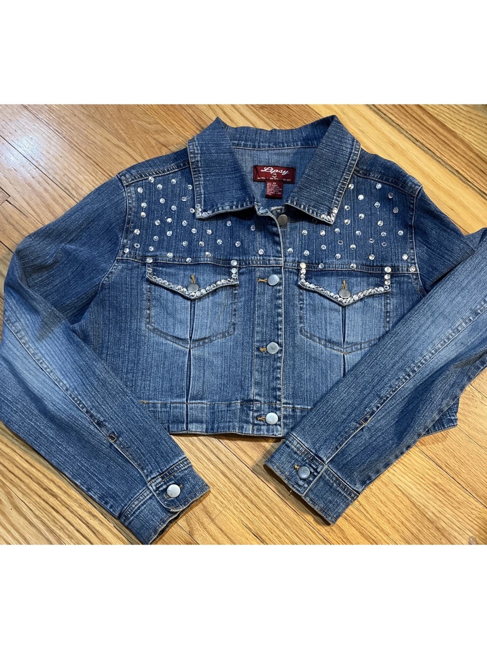 Lipsy Studded Blue Denim Cropped Jacket 1x vintage 2003